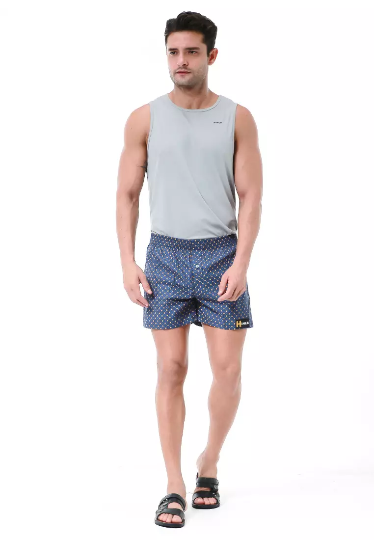 Grissham Celana Pendek Pria Short Boxer Motif Polkadot Material Cotton ORIGINAL - Blue
