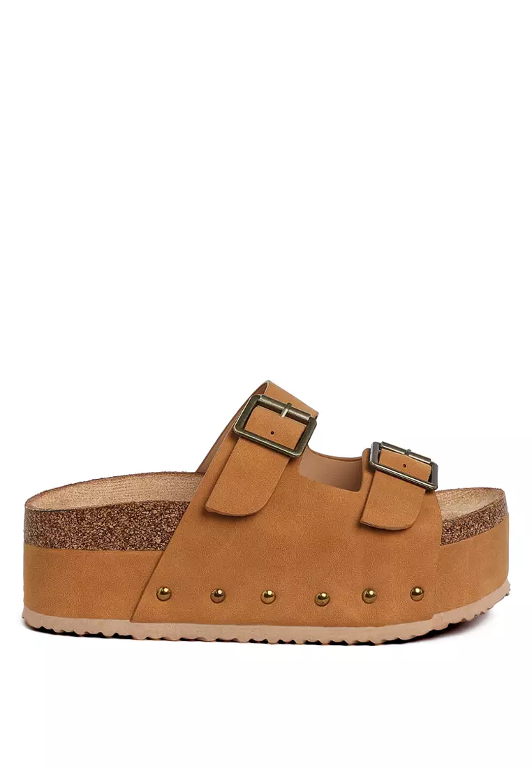 Discount on London Rag  shoes - SKU: Studded Faux Leather Slip Ons In Tan