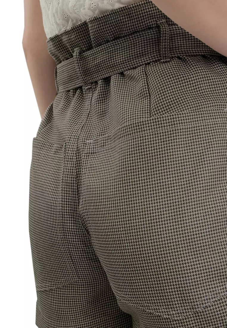 Dogstooth Paperbag Utility Shorts With Belt