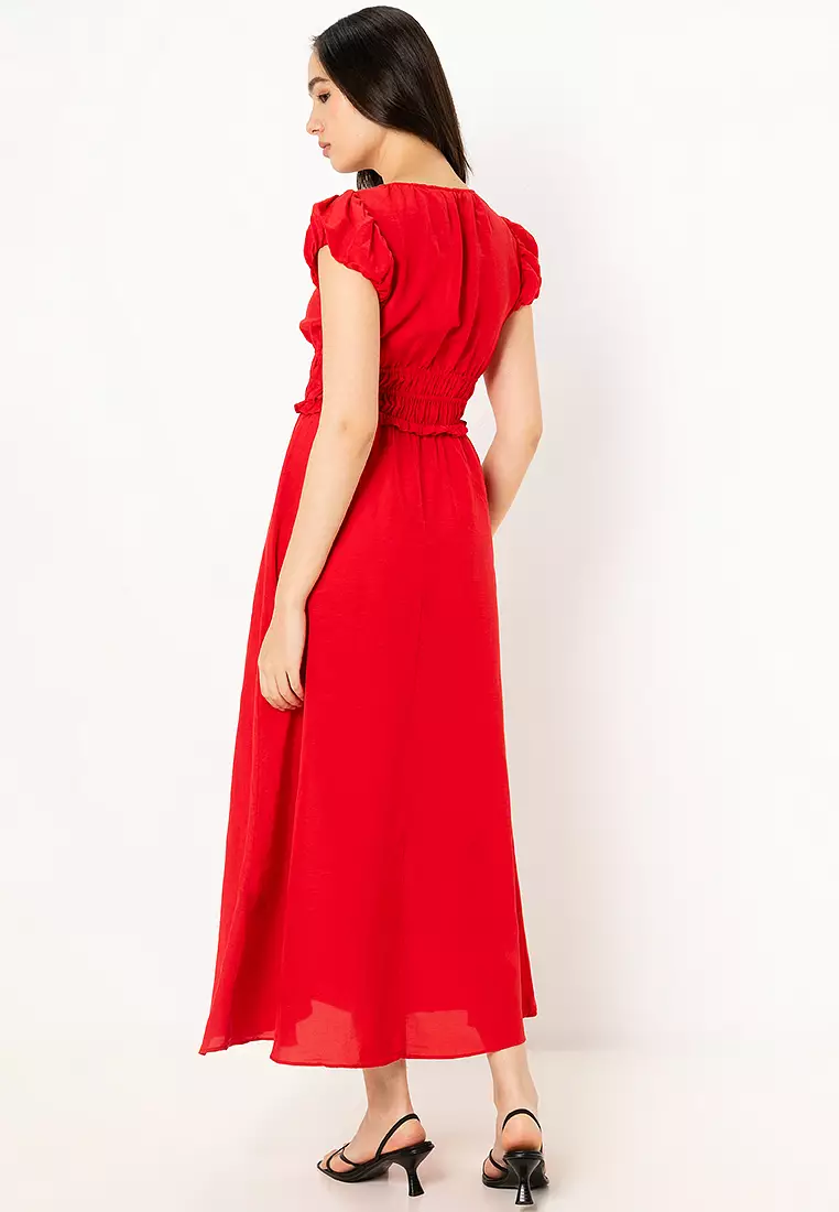 Bubble-Sleeve Midi Dress