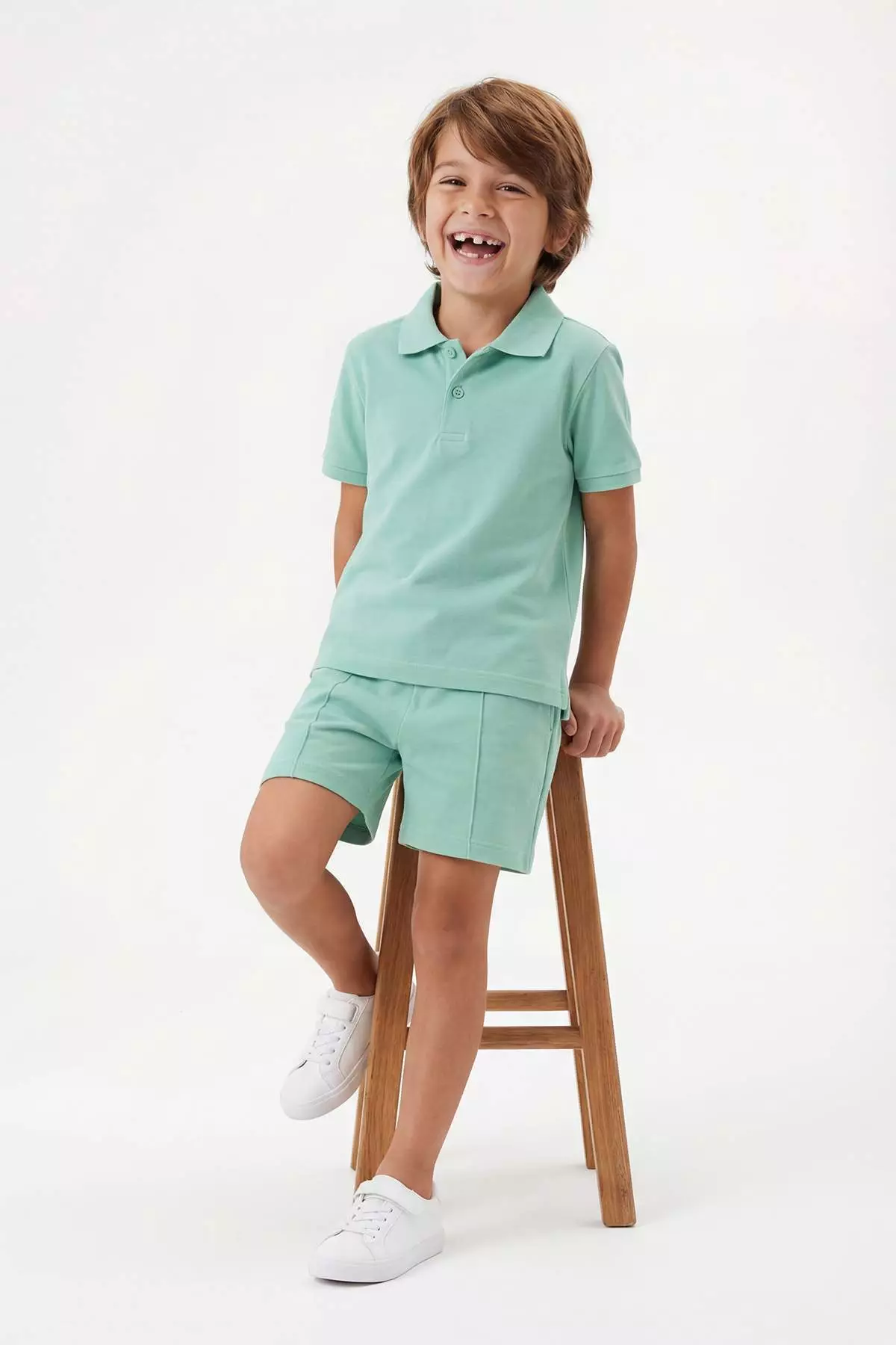 Green Boy'S Plain Knitted Holiday Outfit - Top And Bottom Set Tkdss26Au00034