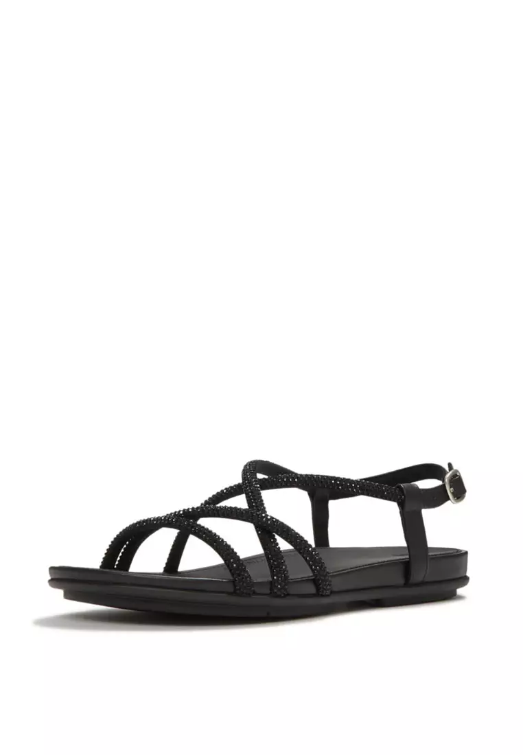 GRACIE Women's Crystal Strappy Back-Strap Sandals  - All Black (A3Z-090)