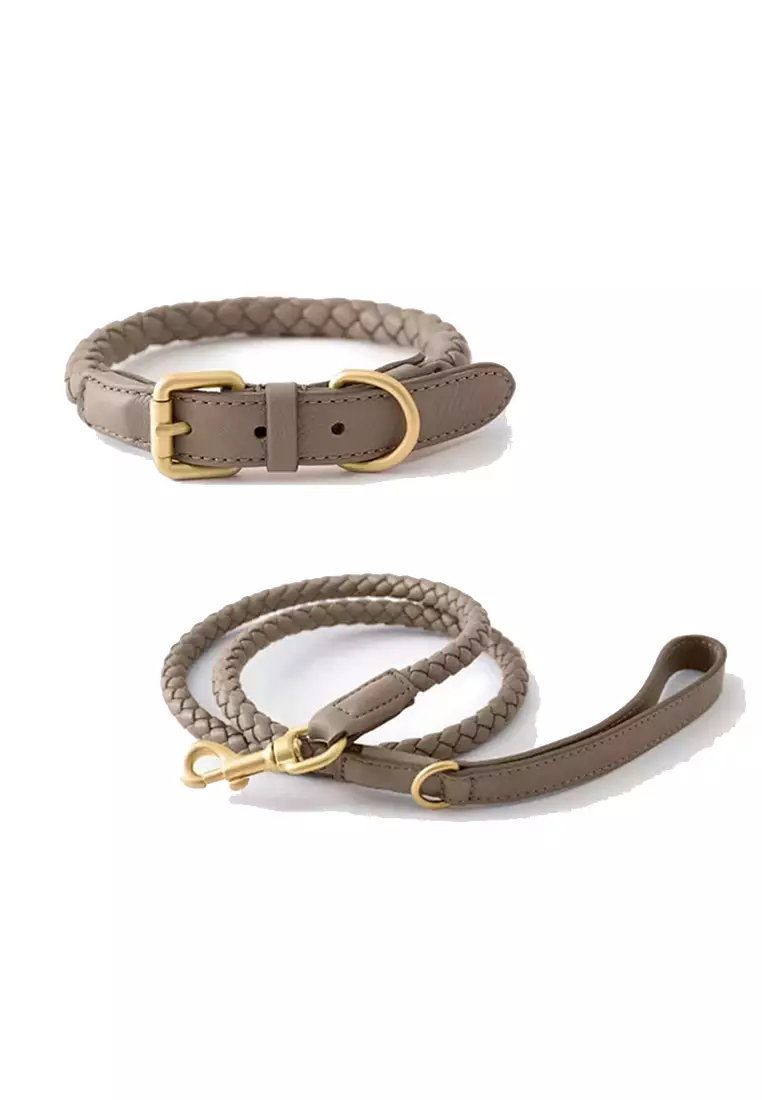 Braided leather dog collars and leashes on sale