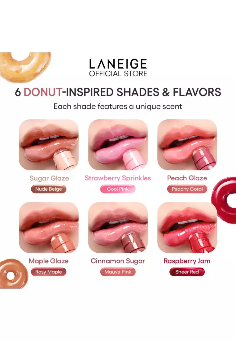 Laneige Glaze Craze Tinted Lip Serum (Strawberry Sprinkles) – 12G , comes in 6 buildable, donut-inspired flavours, Glossy lips, hydrating lips, tinted lips.