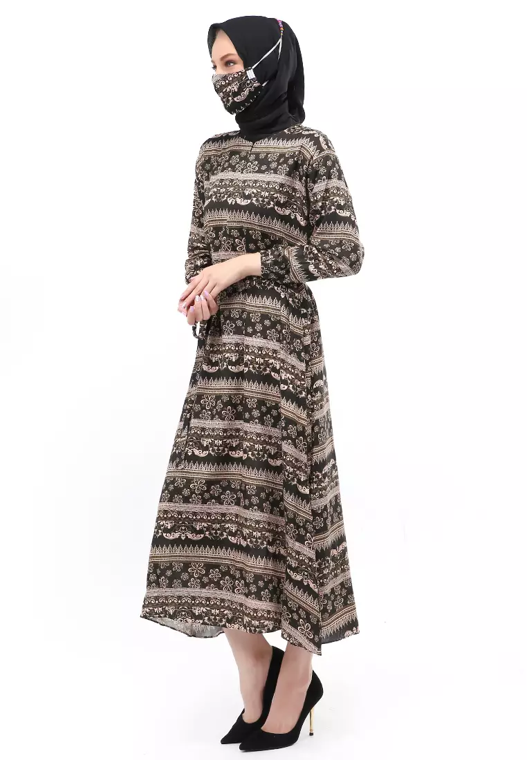 Dahlia Gamis Dress Motif Batik Wanita Muslimah Relaxed Fit - Black