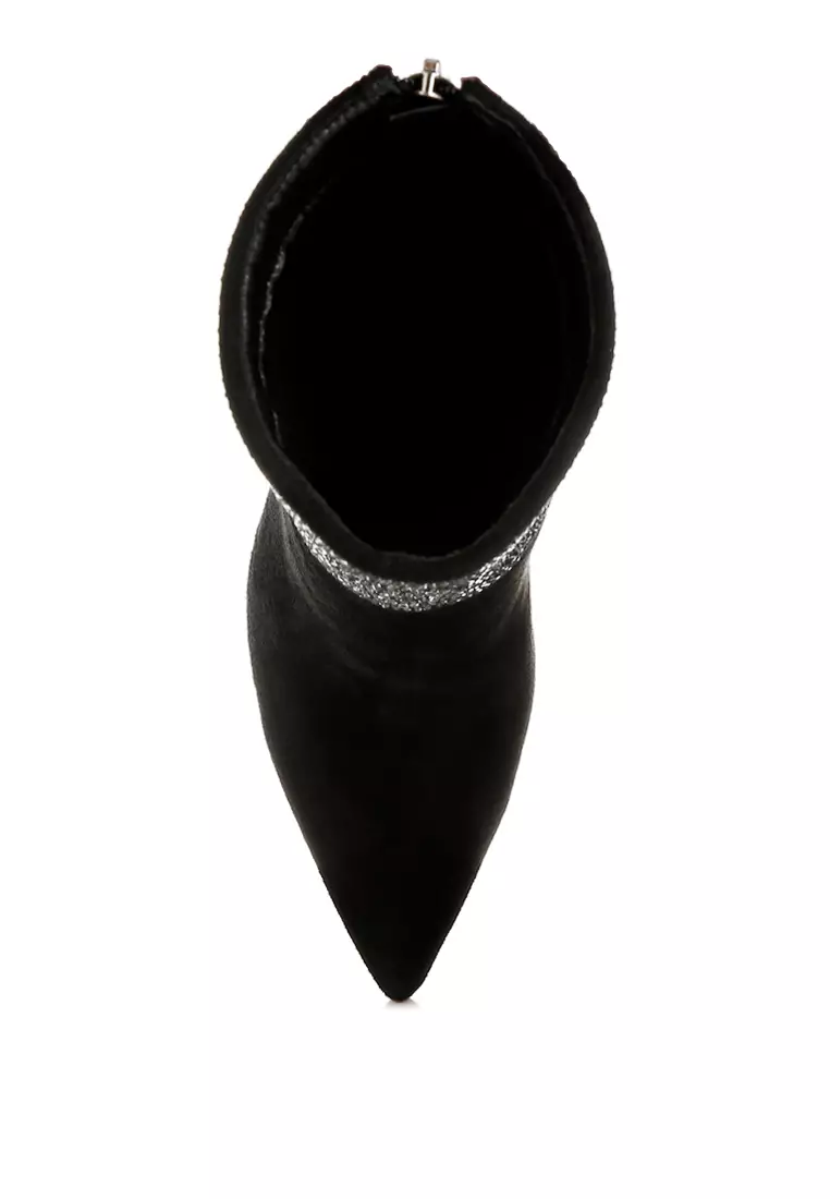 Rhinestones Embellished Foldover Boots in Black