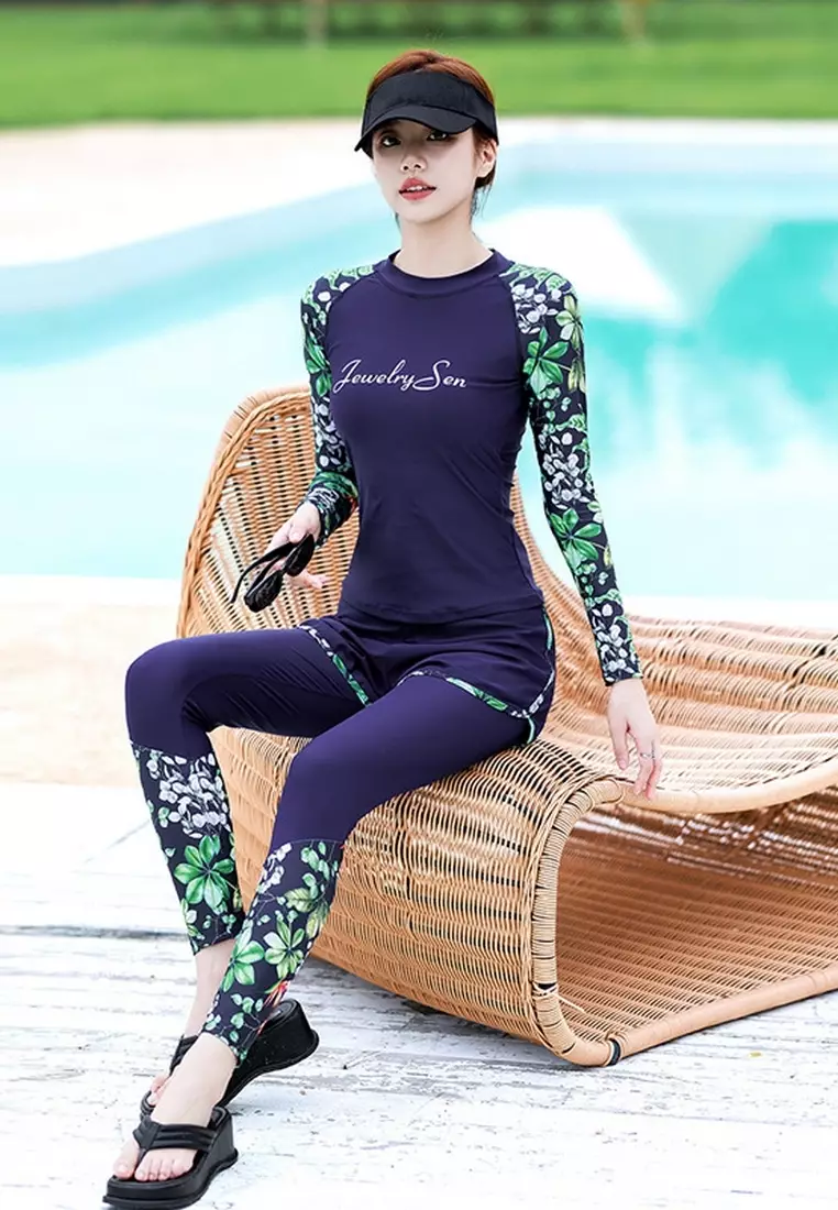 YUHAOTIN Womens 1 Piece Swimsuits Tummy Control Full Coverage Bottom 2024  Leaf Print Long Sleeve Zipper 1 Piece Swimsuit Rash Guard Swimsuit Womens