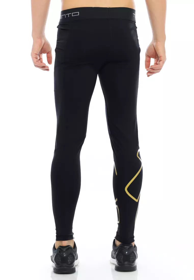 Tiento Baselayer Leging Celana Panjang Ketat Olahraga Pria Legging Sport Long Pants EXO Series Black Gold Men
