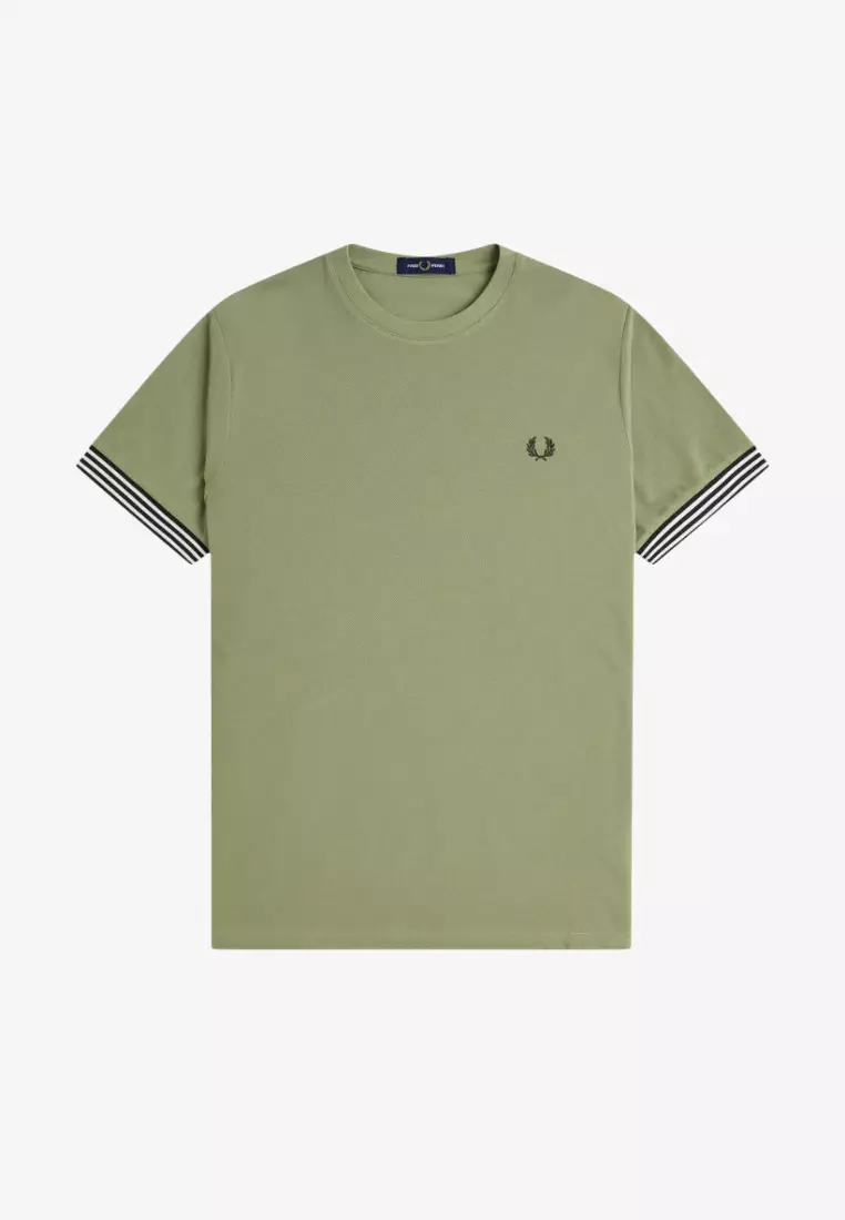 Fred Perry M7707 Striped Cuff T-Shirt (Olive Mint)