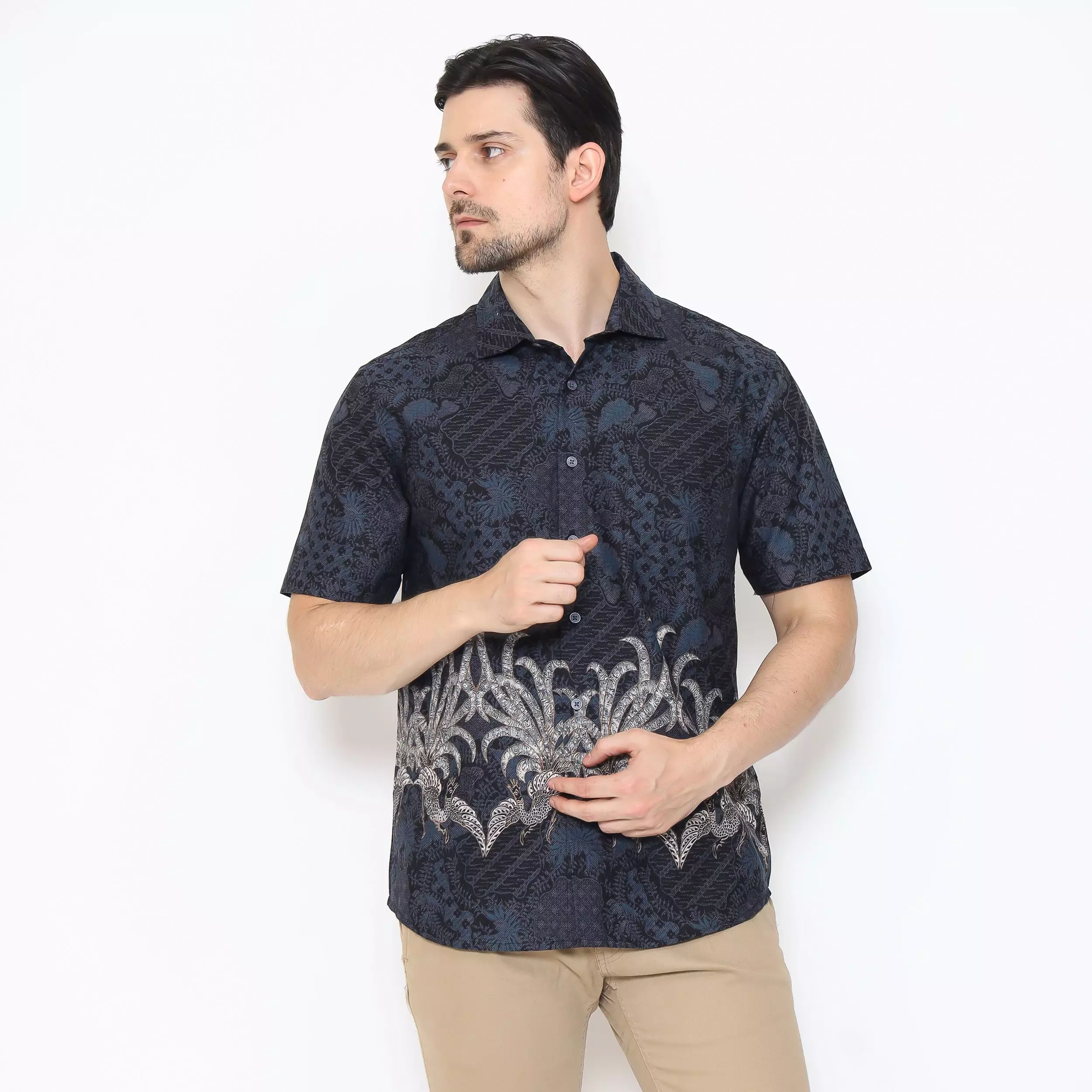 AMK Kemeja Batik Pria Lengan Pendek SHB Ghazan Ss Navy
