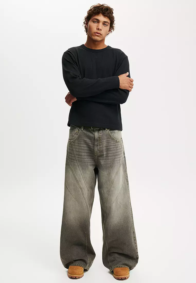 Cropped Fit Textured Long Sleeves Tee