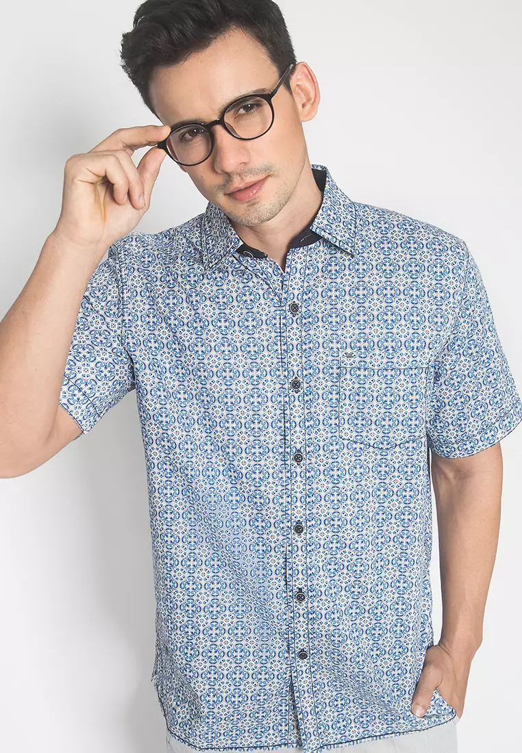 LGS - Kemeja Casual - Pria - Motif Batik - Putih - Regular Fit - CSH.272.S570.1214.C