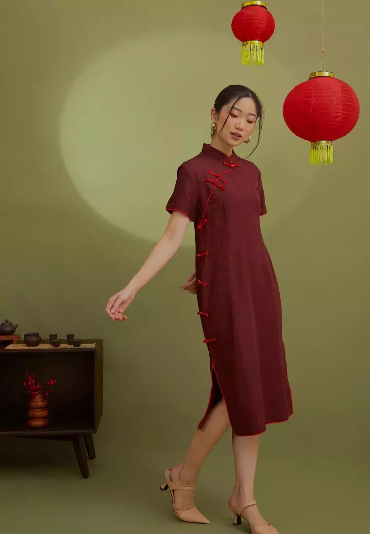 Achiera Cheongsam Dress in Maroon