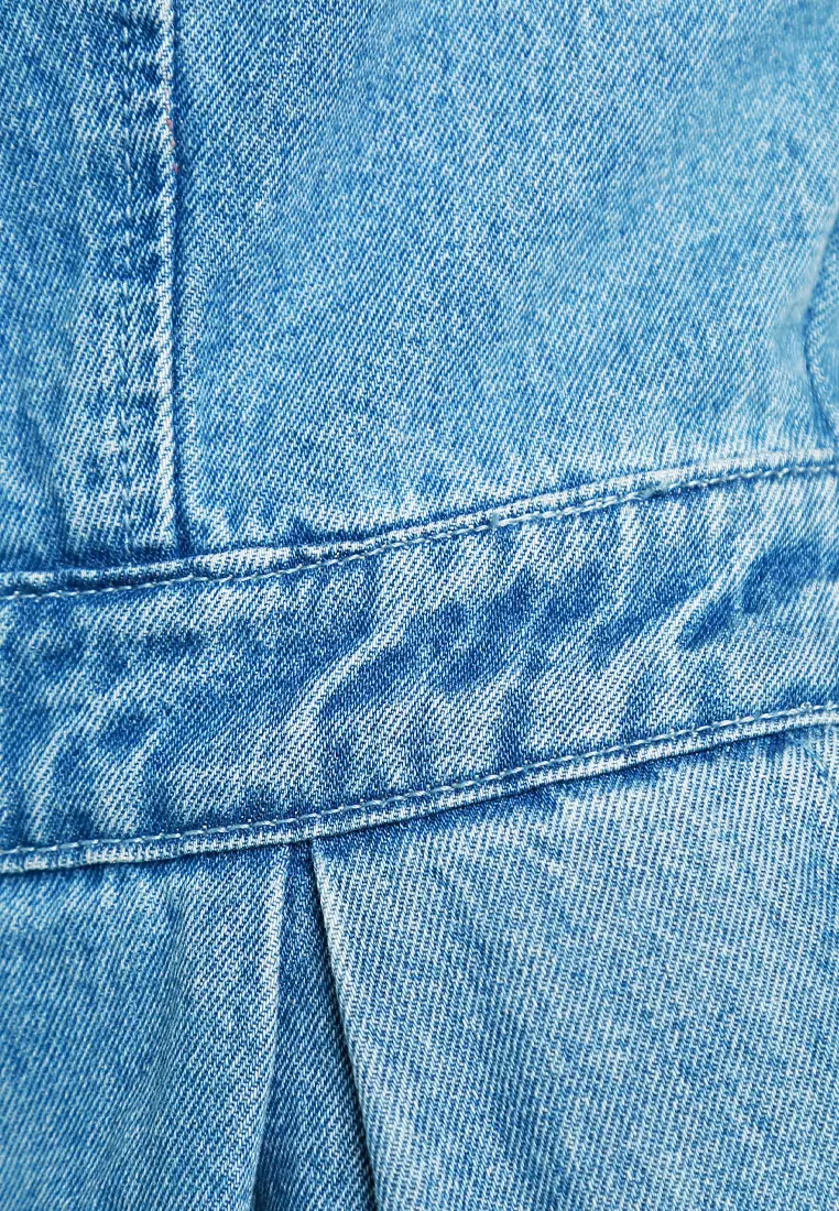 Blue Strapless Back Zipper Denim Jumpsuit