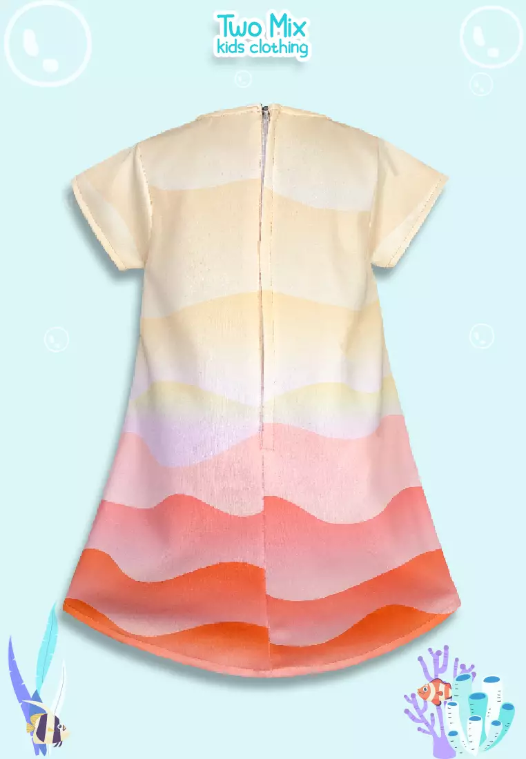 Two Mix Baju Dress Anak Perempuan Lucu - Outfit Gaun Anak Cewek Print Sea 1-8 Tahun 4374 Orange