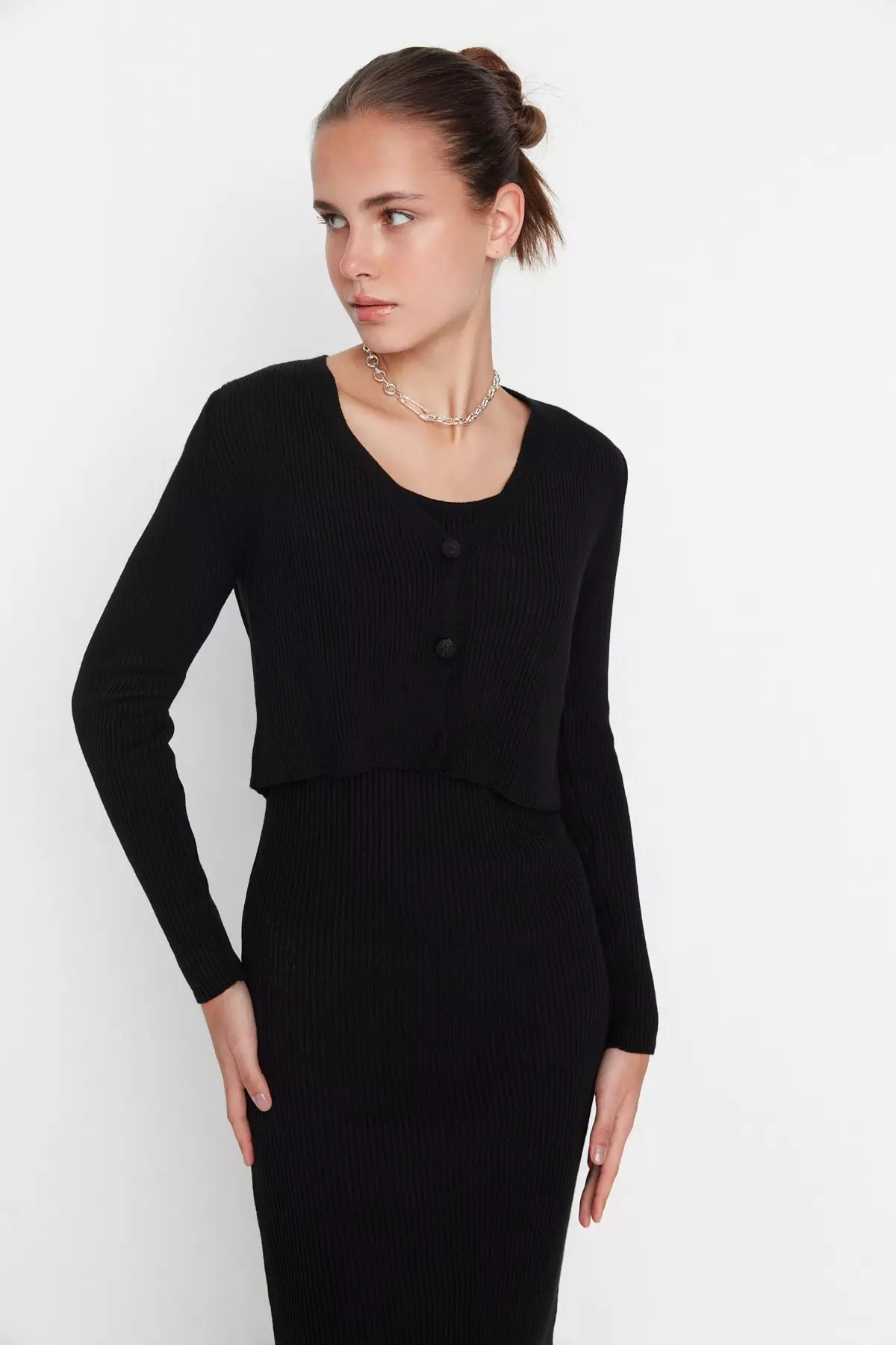 2-Piece Knit Cardigan & Midi Dress Set