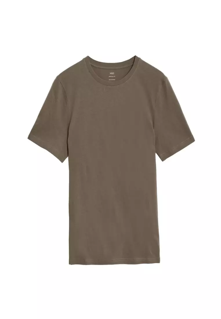 Buy MARKS & SPENCER M&S Collection Pure Cotton Crew Neck T-Shirt 2024 ...