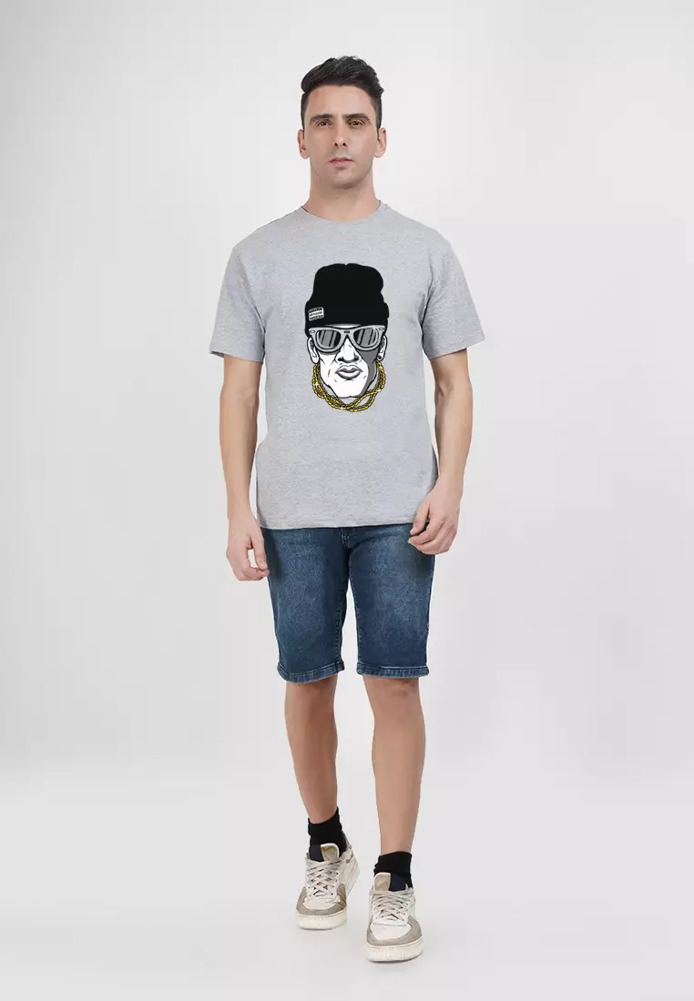 嘻哈男士灰色棉质短袖圆领街头休闲 T 恤
