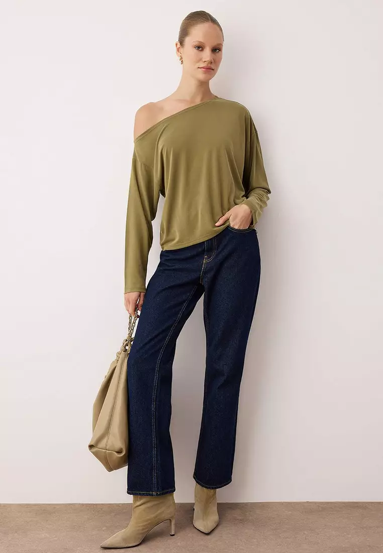 Asymmetrical Boat Neck Blouse