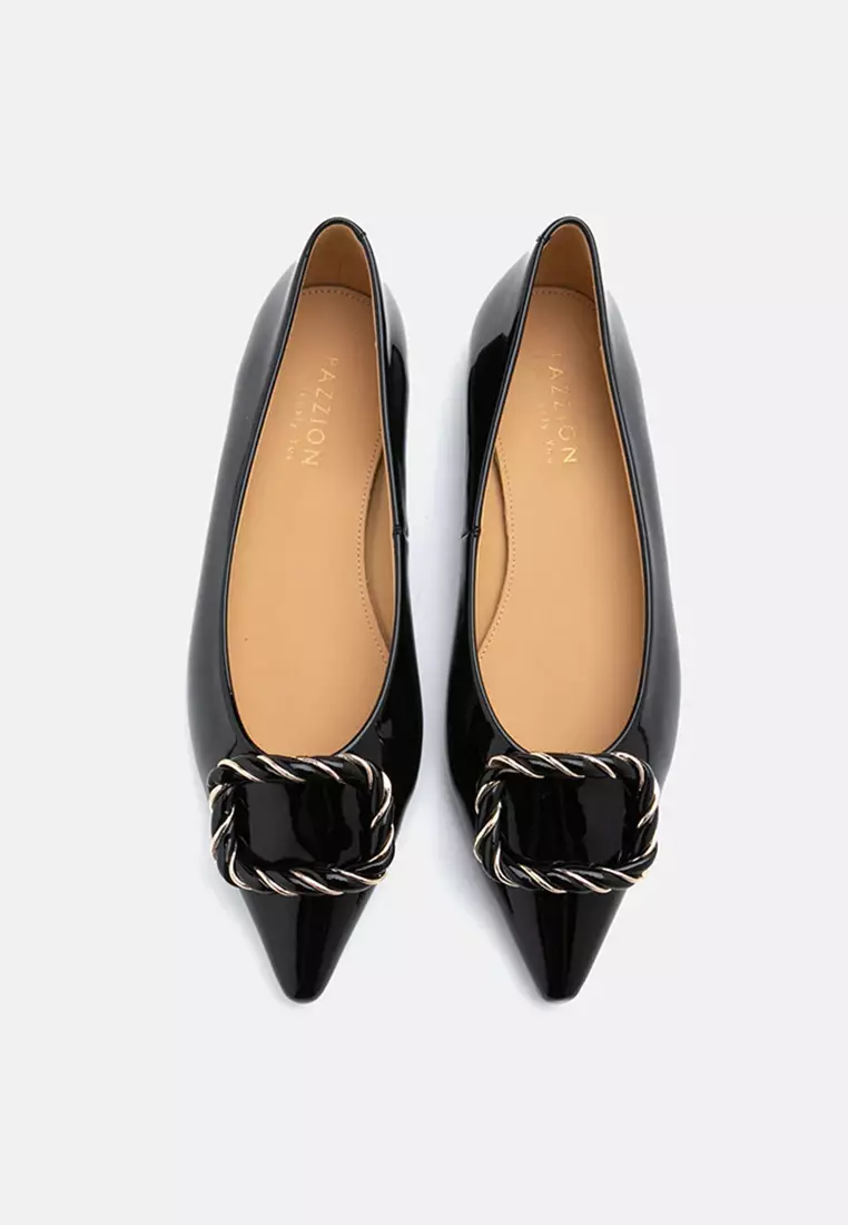 Brianna Weaved Buckle Leather Flats