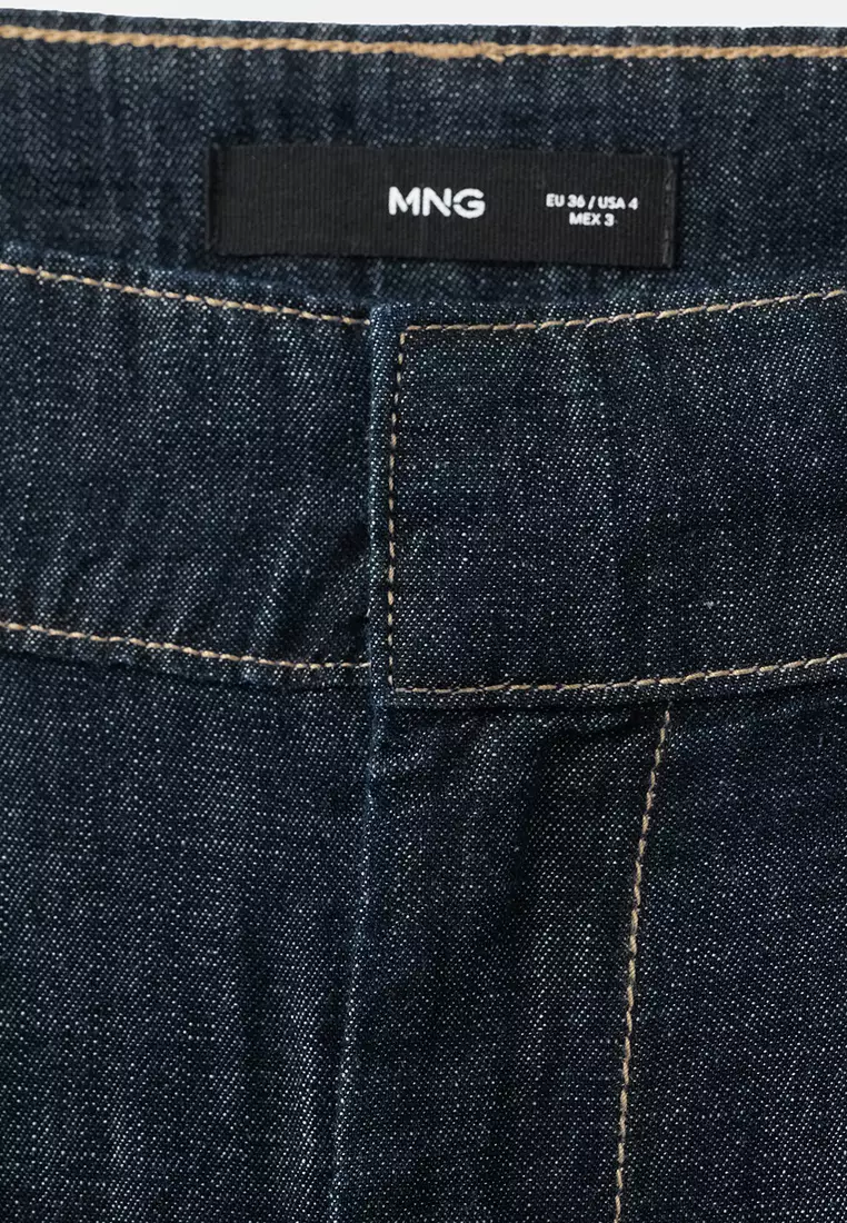 Wide Leg Denim Trousers With Belt Loops