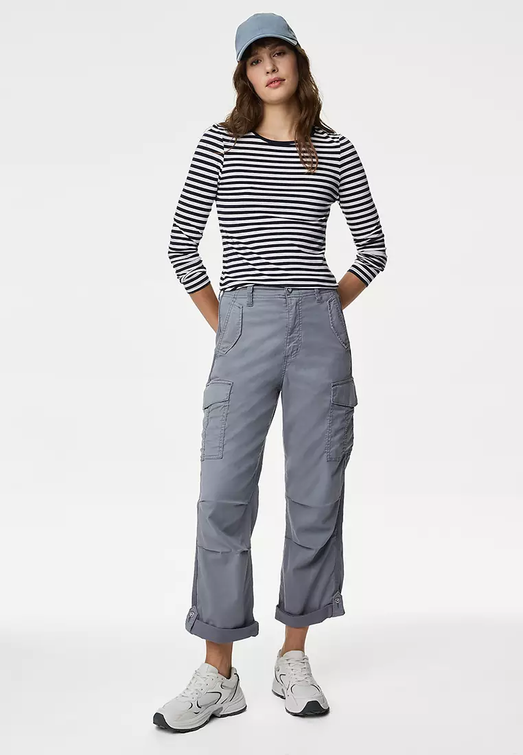 lyocell Rich Cargo Tea Dyed Cropped Trousers