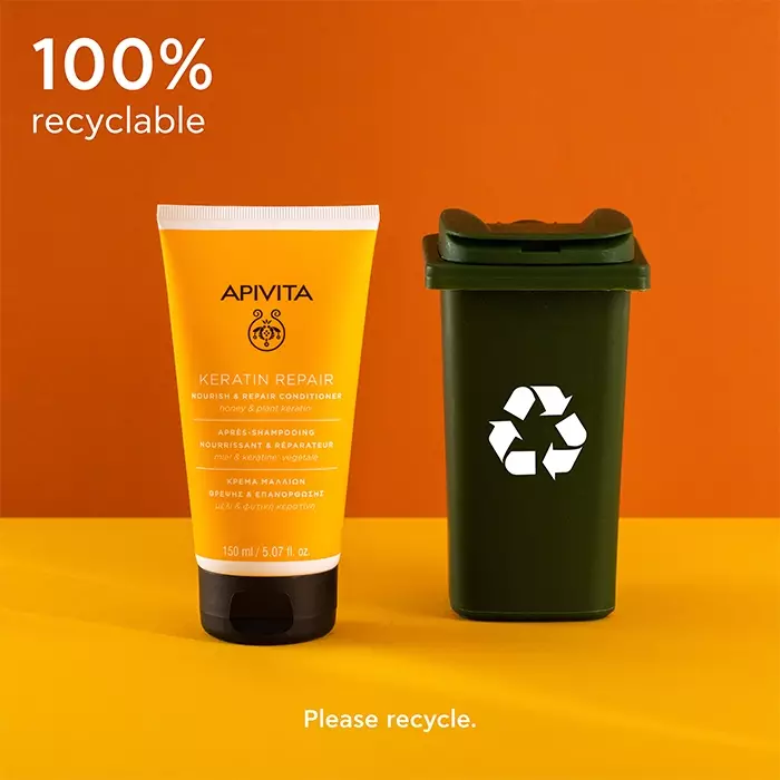 Apivita Keratin Repair Nourish & Repair Conditioner 150 ml | Perawatan Conditioner Rambut Natural Non SLS untuk Rambut Rusak dan Kering Menutrisi Memperbaiki dan Mencegah Bercabang