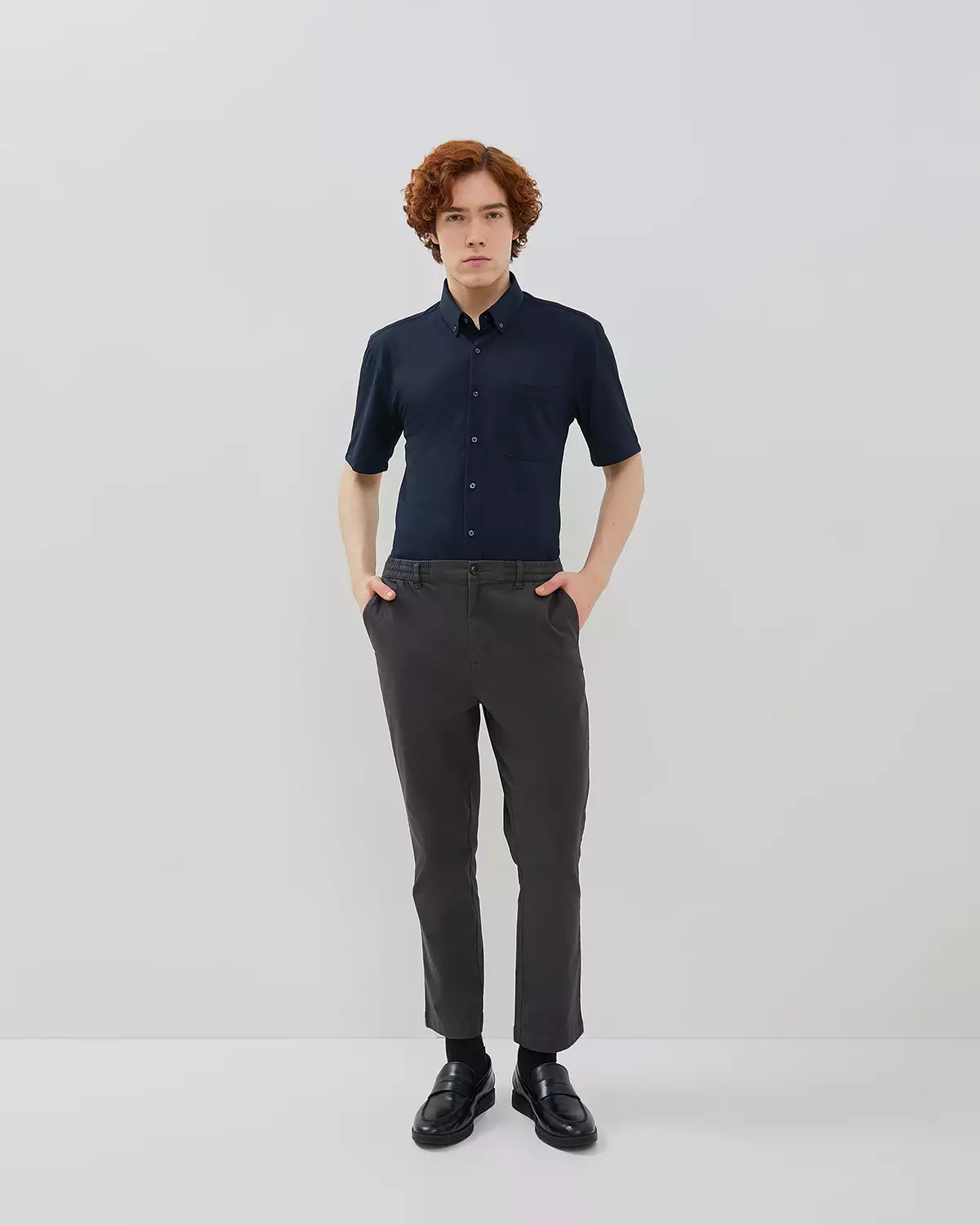 MEN'S DARK GREY ELASTIC WAIST CHINOS