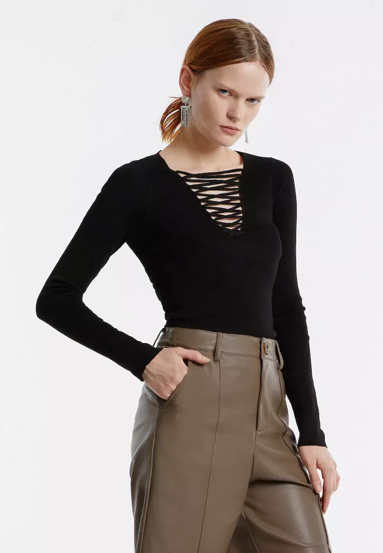 Free people sale lace up sweater