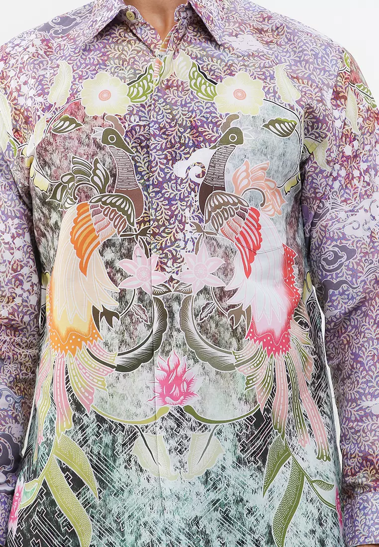 Arkanza Lilac  Pria Kemeja Panjang Slim Fit Digital Print