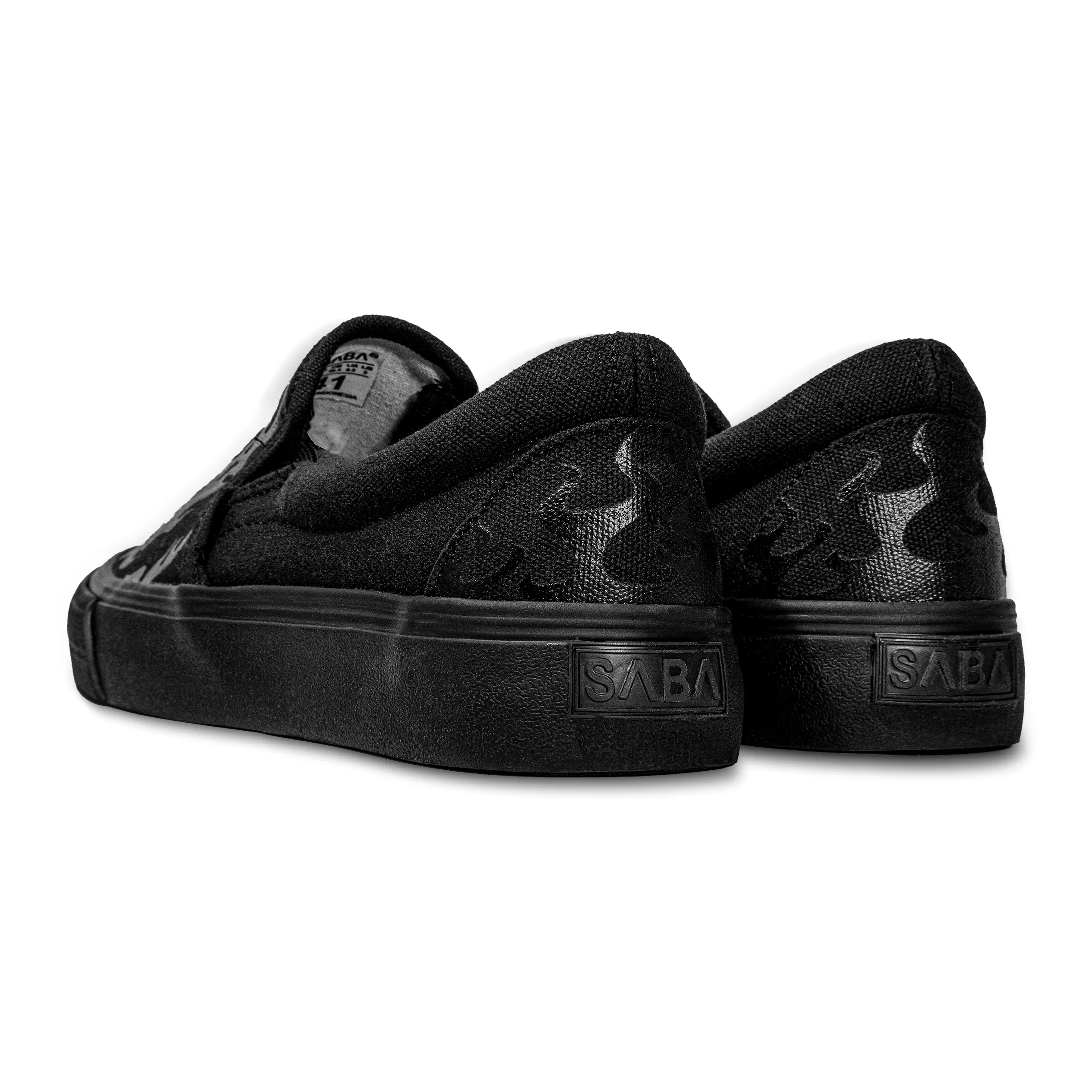 SABA Slip On Flame Skull All Black - Sepatu Sneakers Casual Pria Wanita Original 100% FS-SL-02