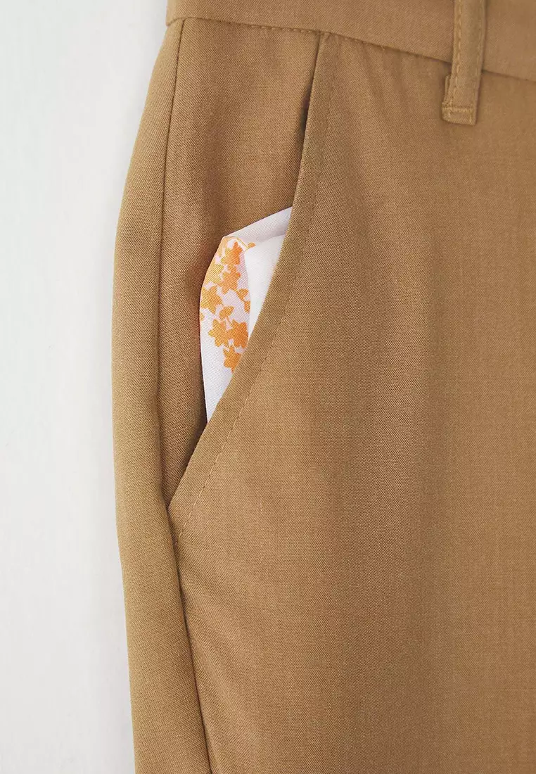 Beige Slim Fit Italian Cut Chino Fabric Pants Tmnaw23Pl00034