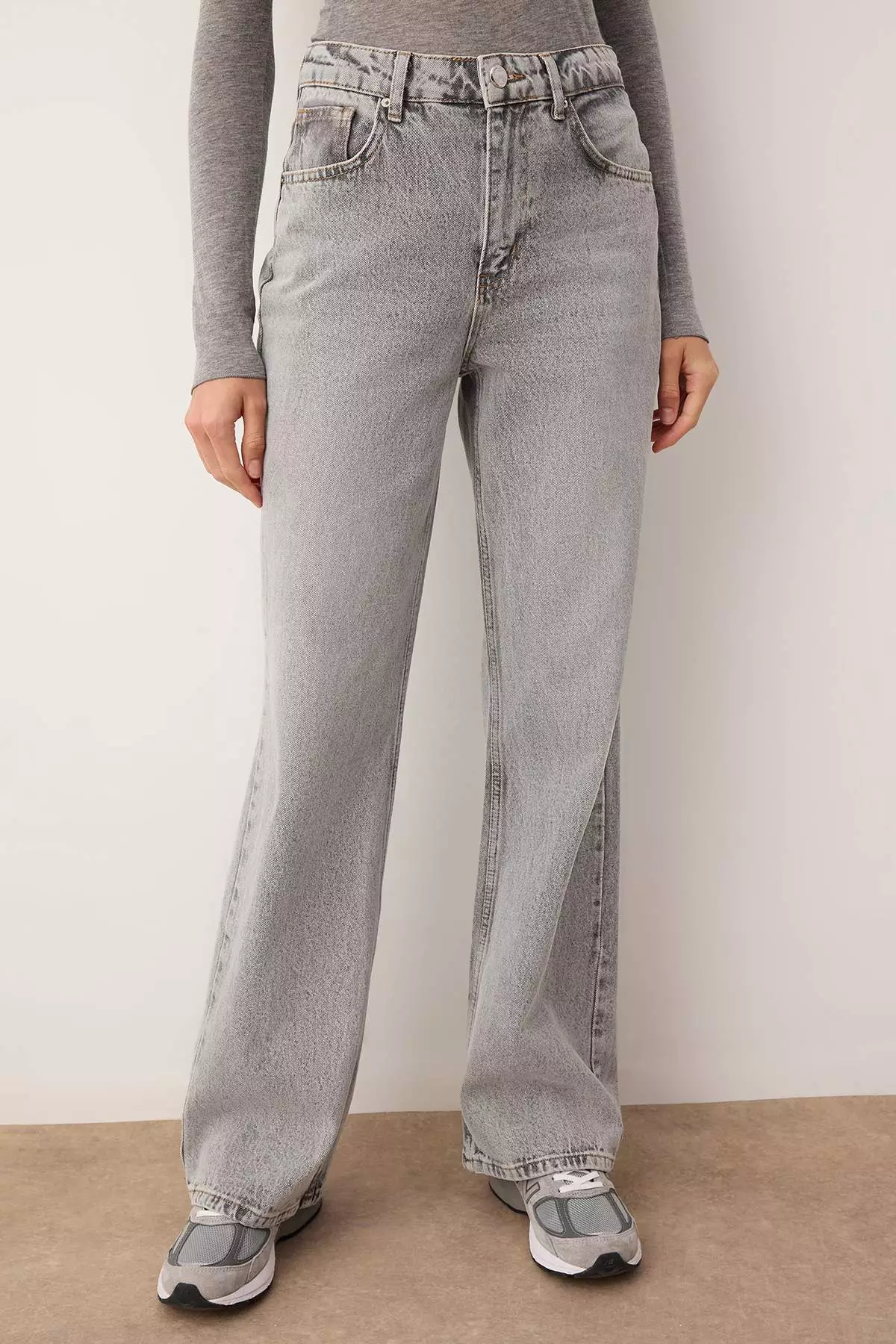 Gray High Waist Wide Leg Wide Leg 1% Cotton Non-Stretch Jeans Twoss25Je172