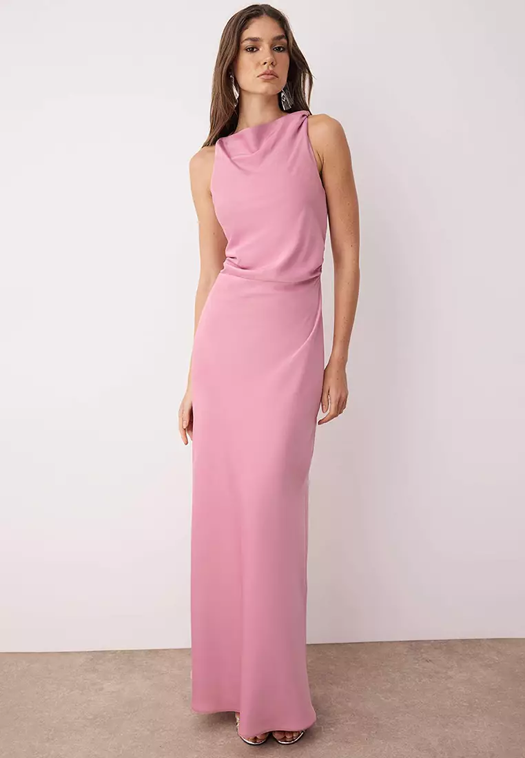 Buy Trendyol Dusty Rose Bodycon Satin Maxi Evening Gown Online