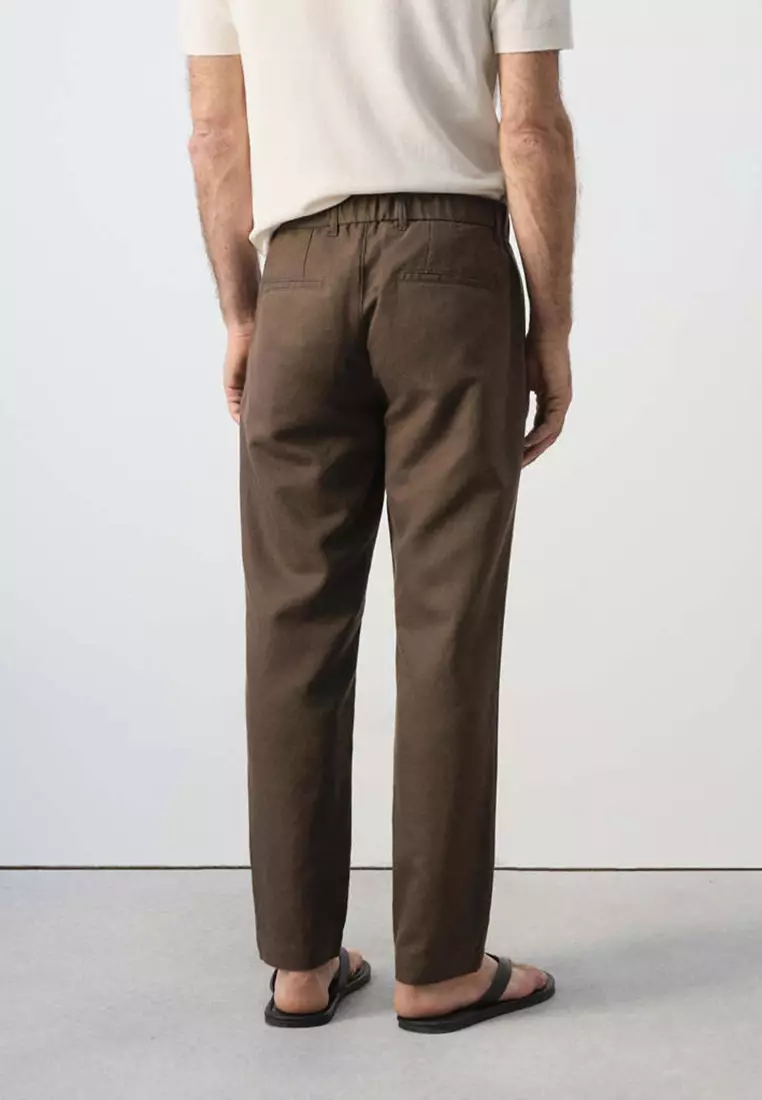 Slim Fit Cropped Linen-Cotton Trousers