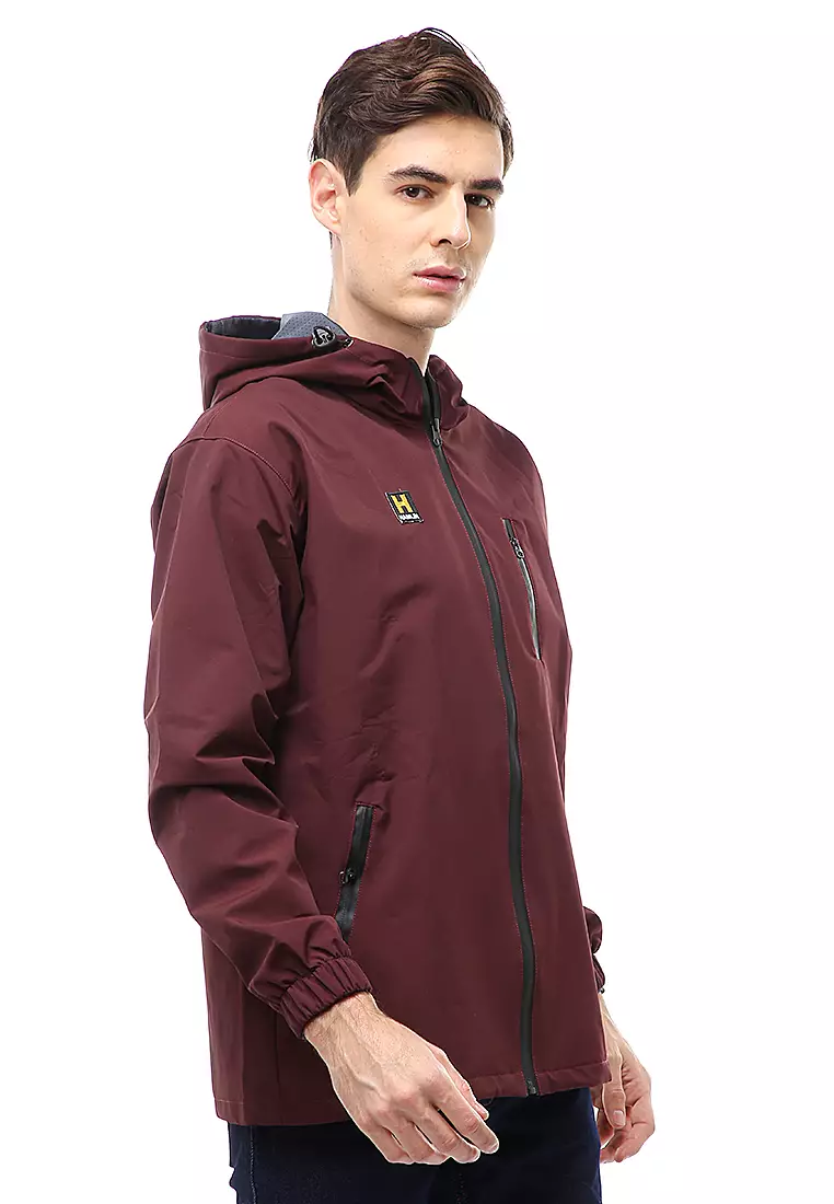 Clover Outerwear Jacket Hoodie Pria Waterproof Anti Air Material Taslan ORIGINAL - Maroon