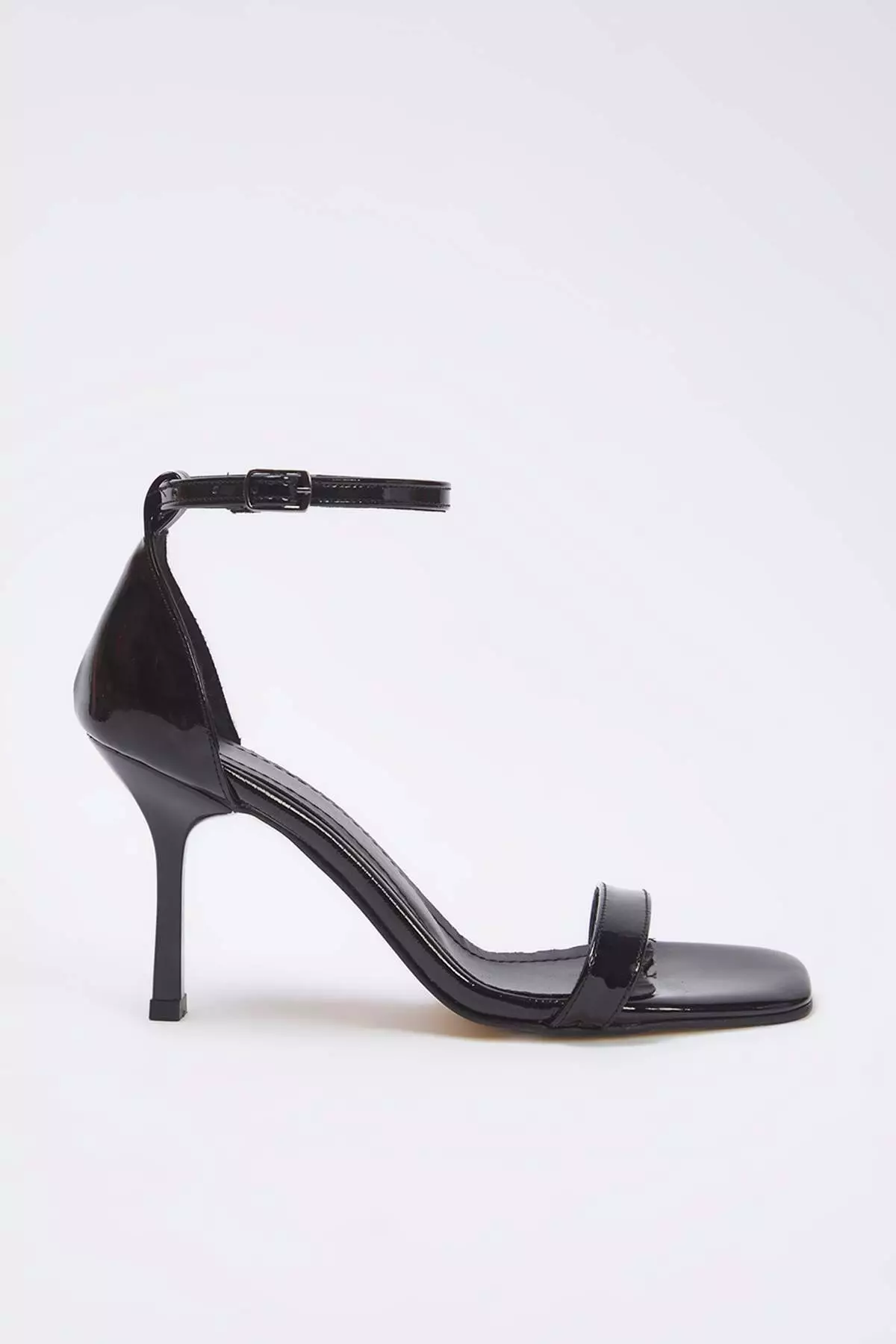 Black Ankle Strap Women Thin Heels Shoes Takss25To00097