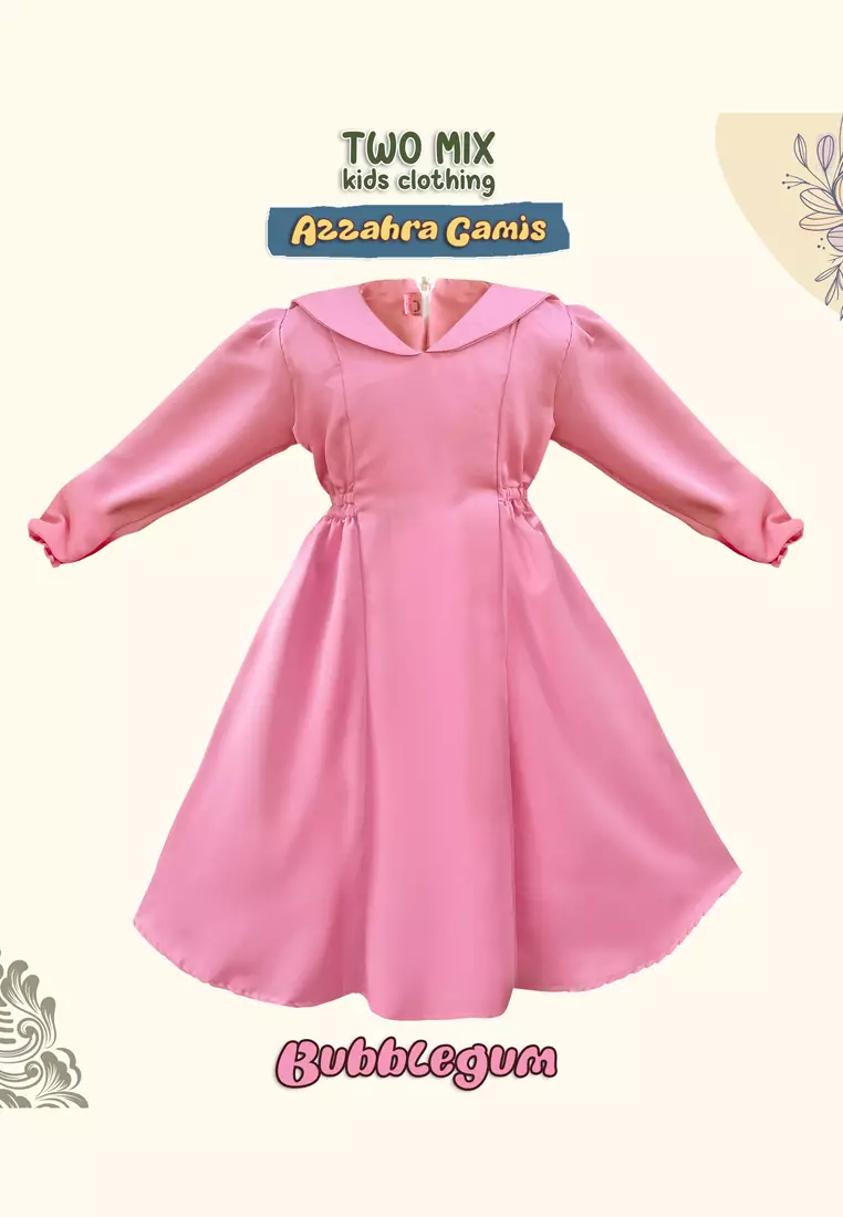 Two Mix - Raya Collection 2024 - Baju Gamis Anak Perempuan Muslim Lebaran 1-12 Tahun 4398 Bubble Gum