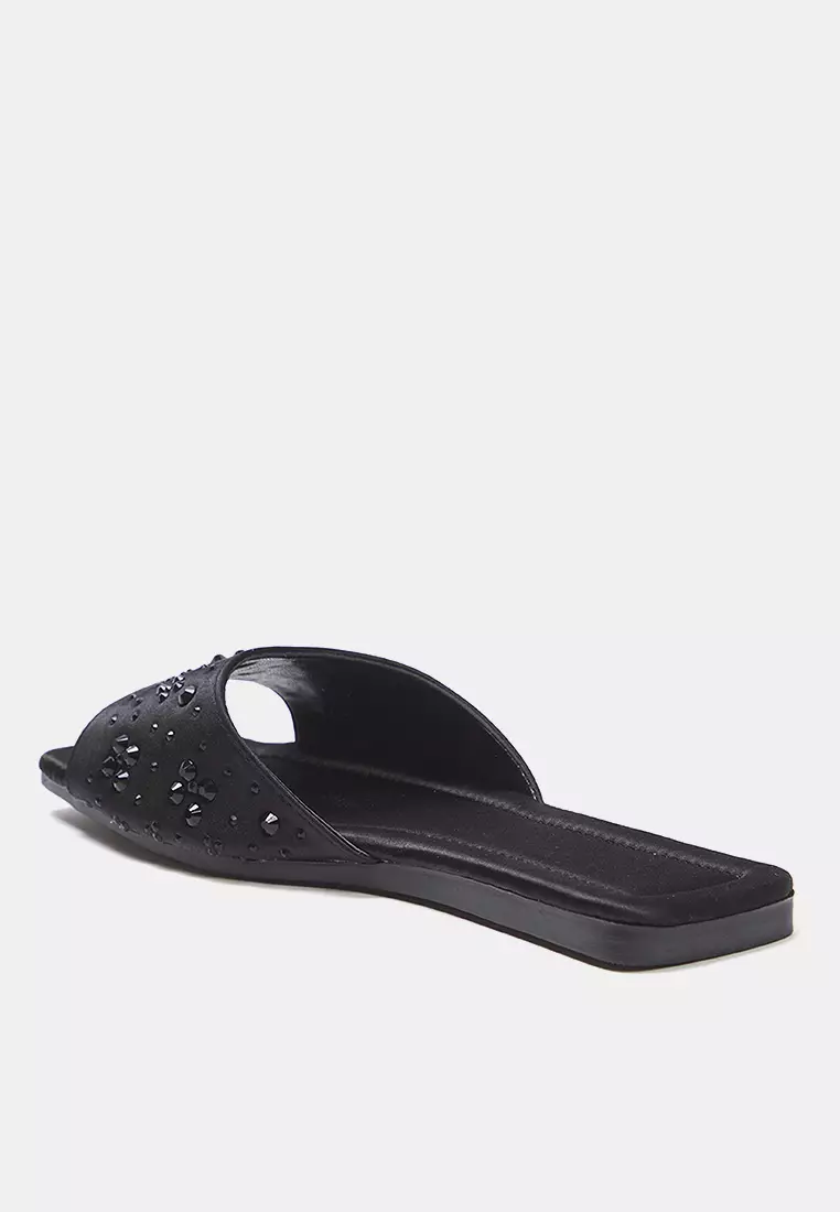Black Stone Satin Stylish Women's Slippers Takss25Te00025