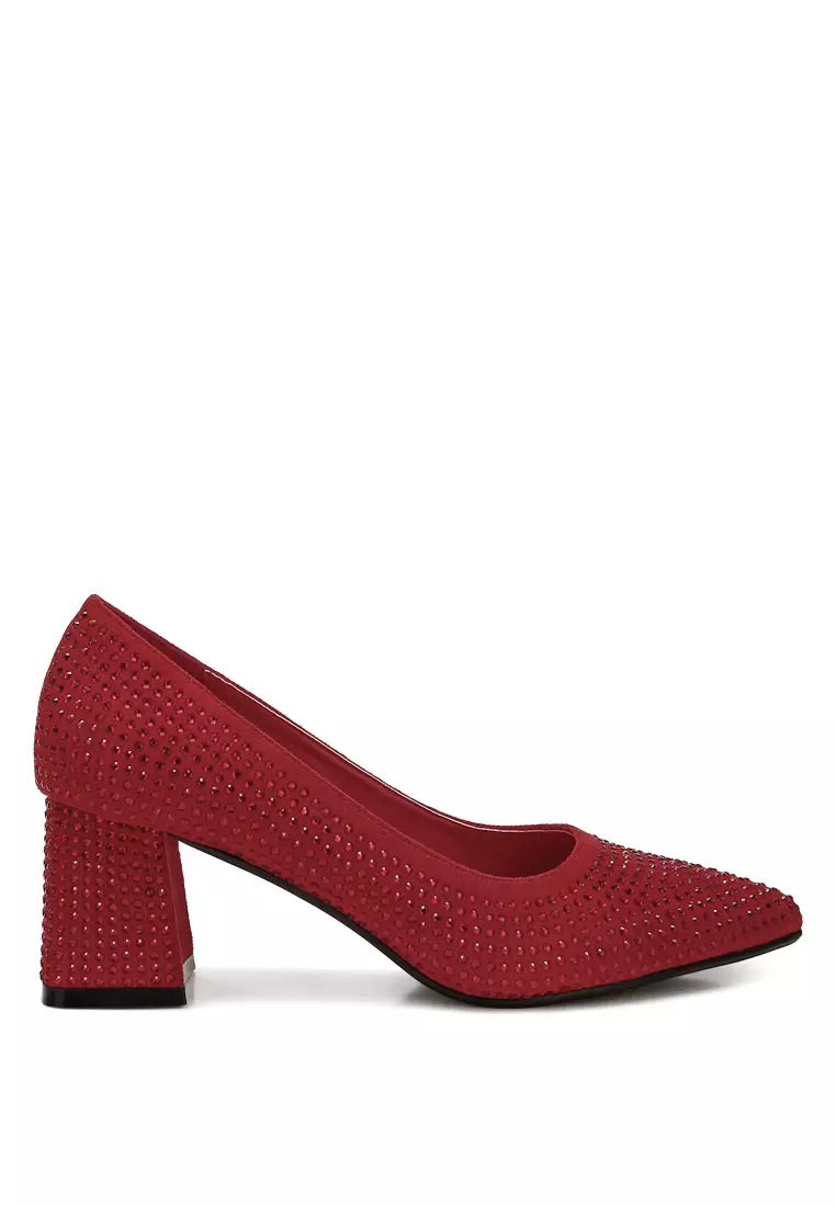 Discount on London Rag  shoes - SKU: Rhinestones Embellished Pumps in Red