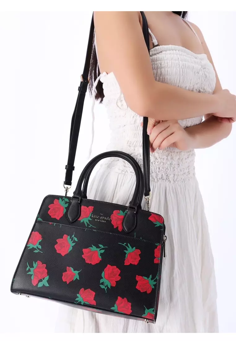 Kate Spade Kate Spade Madison Rose Toss Printed Medium Satchel - Black ...