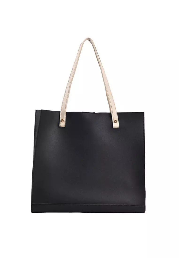 Plain black hotsell leather tote