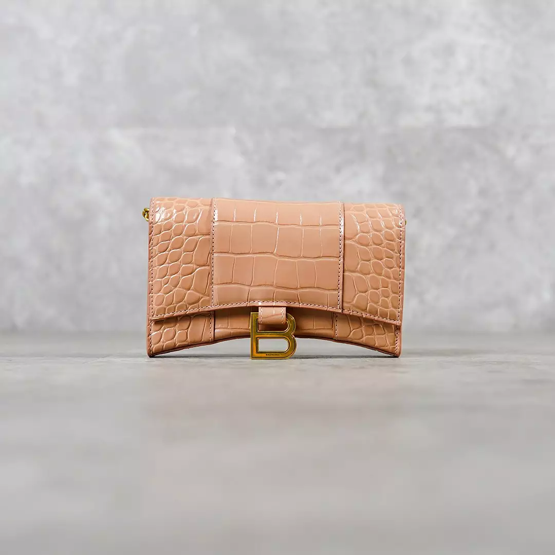 Tas BALENCIAGA HOURGLASS GHW NUDE CROCO CHAIN WOC SHOULDER BAG 100% ORIGINAL