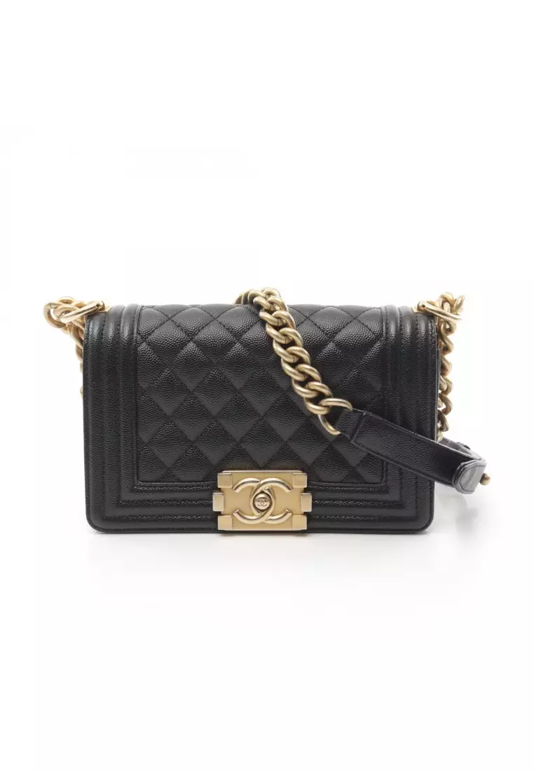 ショルダーバッグ・ポシェット × ヴィンテージ(中古) Chanel Boy Chanel Caviar Skin Mini Chain Shoulder Bag CHANEL Used BOY CHANEL Shoulder Bag Black Caviar Skin