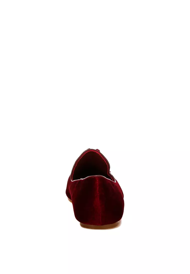 Iconic Tassel Detail Velvet Loafers in Burgundy
