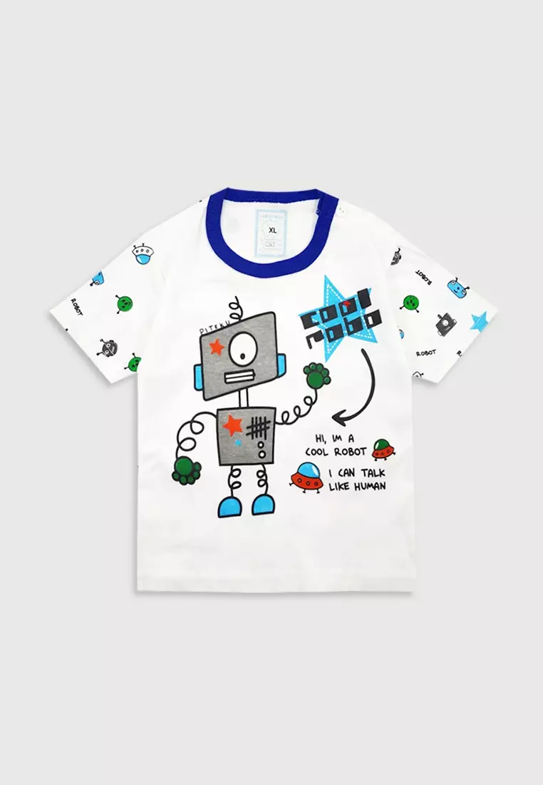 Wakakids Setelan Bayi Anak Laki Laki Usia 6 - 12 Bulan Motif Cool Robot 3349 Biru