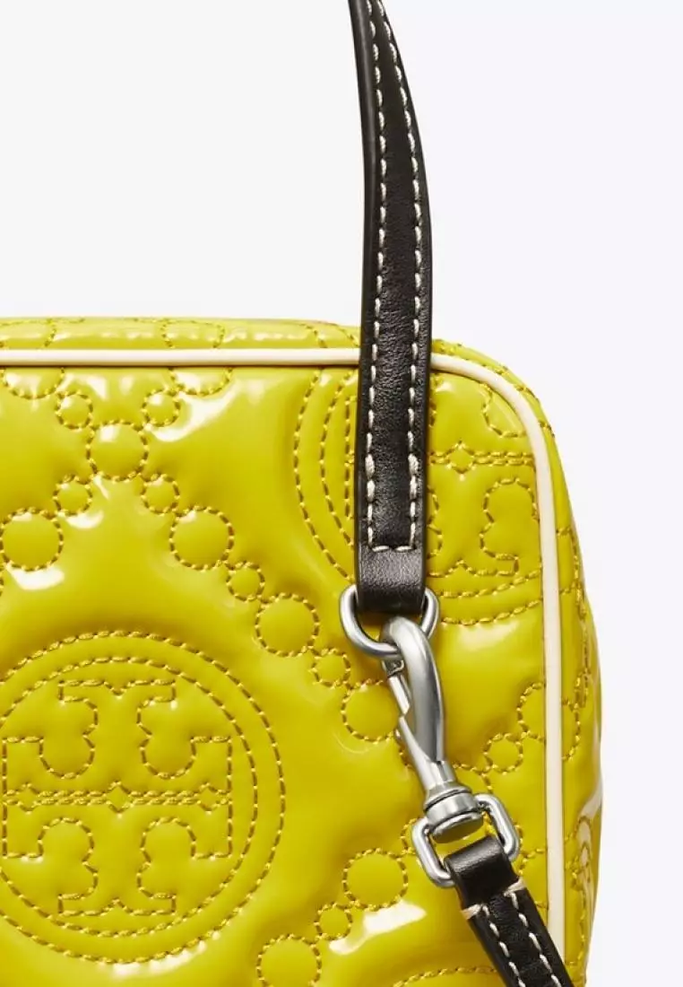 Tory Burch T Monogram Embroidered Patent Cube Island Chartreuse