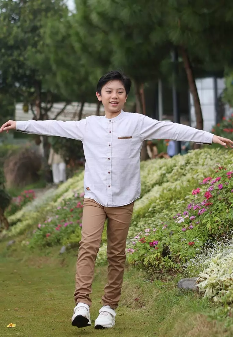 Kemeja Anak Laki Cream/ Off White Shirt/ Rj Latte Club
