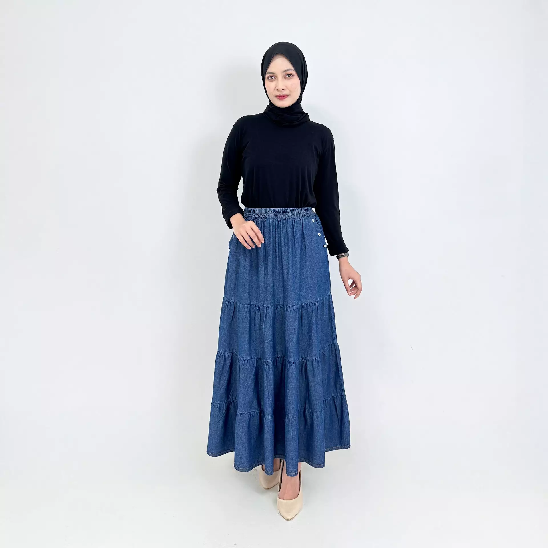 Evy Rok Panjang Denim Wanita [BIRU TUA]