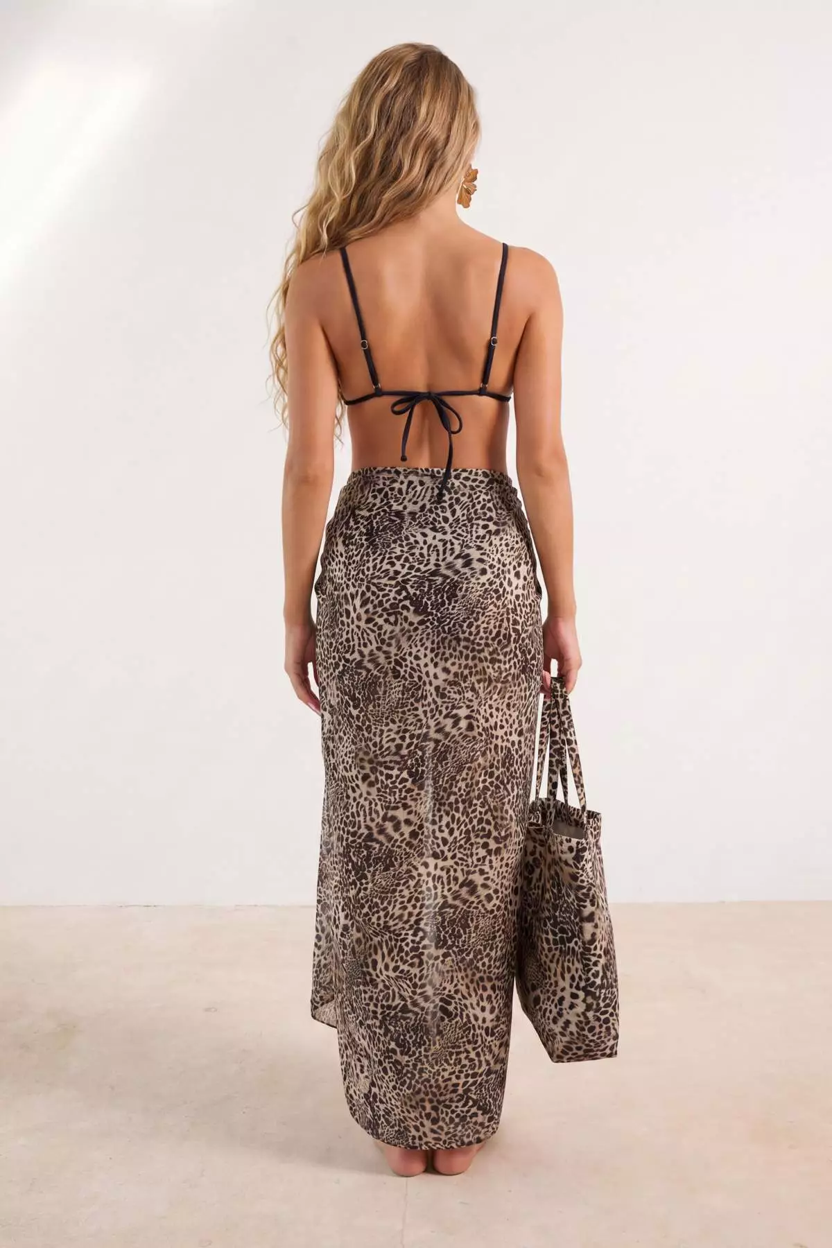 Leopard Patterned Woven 1% Cotton Beach Pareo With Mini Bag Set Of 2 Tbess26Pr8